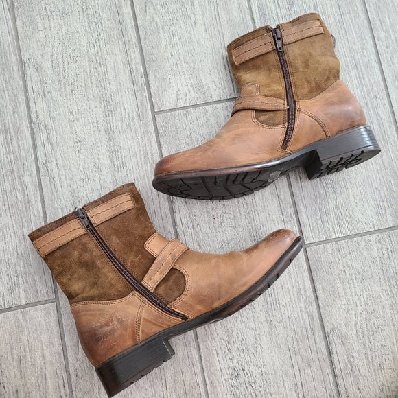 Clarks women's biker boots brown leather mid calf buckles size 8 - Picture 7 of 13